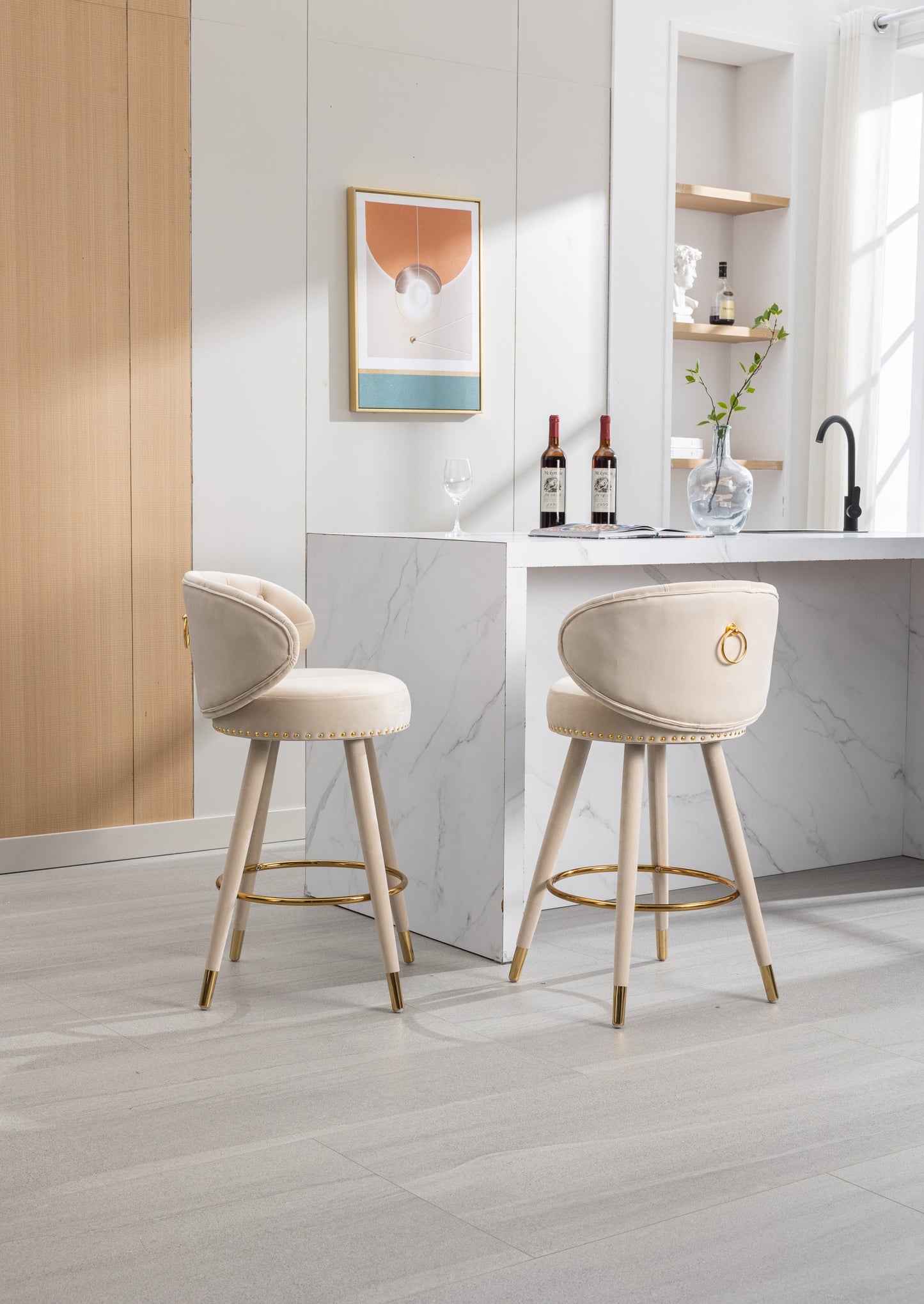 EverCart™ Counter Height Velvet Bar Stools (Set of 2)