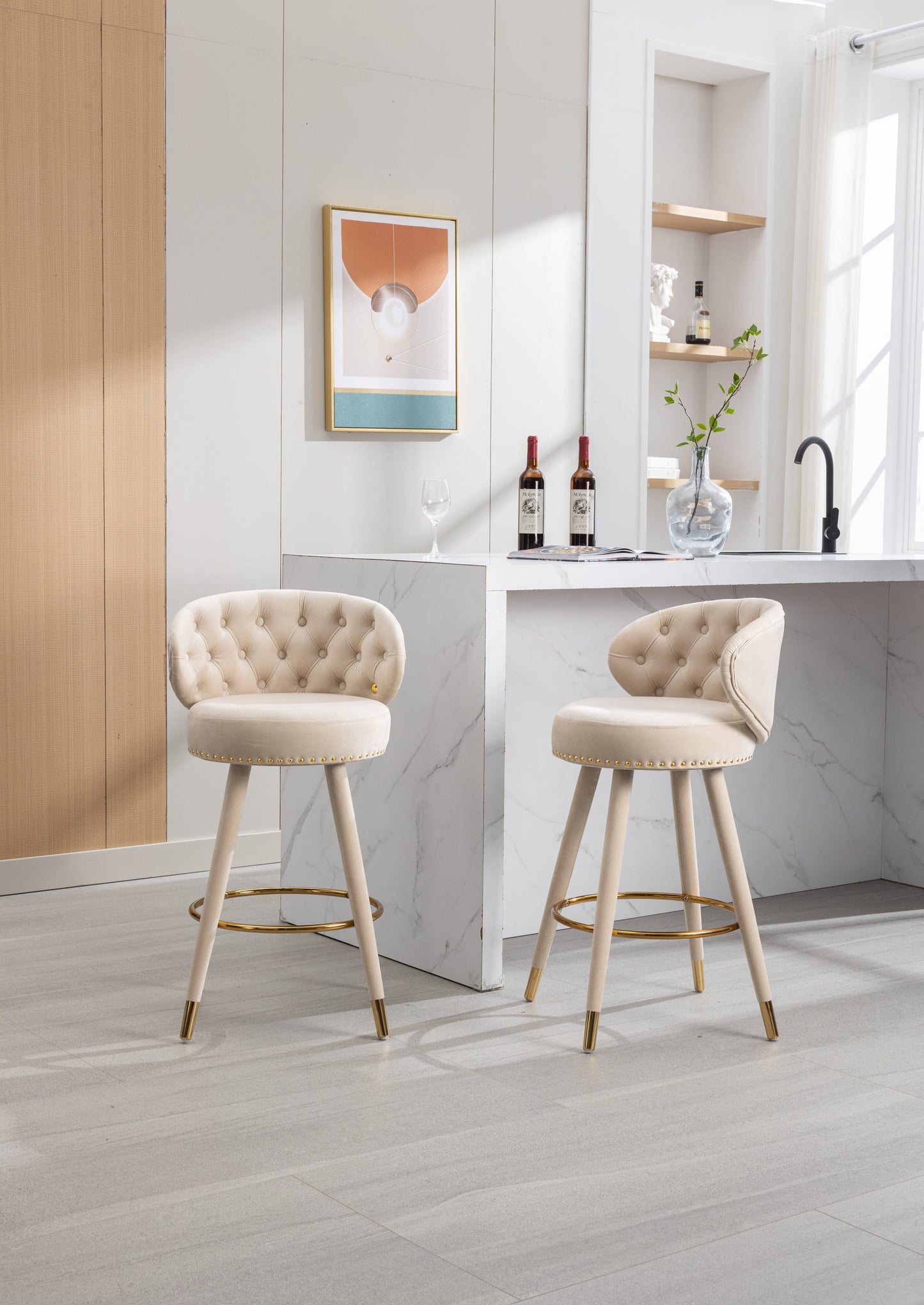 EverCart™ Counter Height Velvet Bar Stools (Set of 2)
