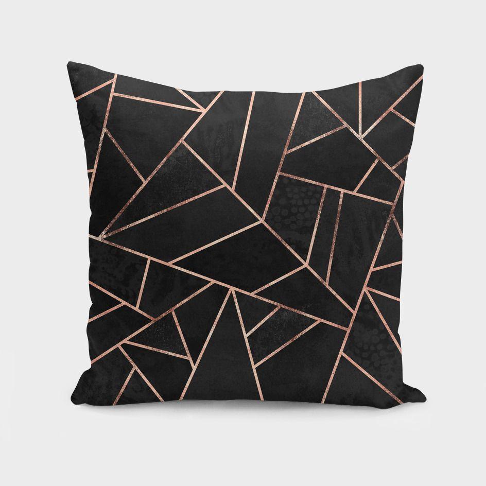 EverCart™ LuxeVelvet Cushion – Black & Rose Gold Accent Pillow (16")