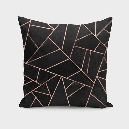 EverCart™ LuxeVelvet Cushion – Black & Rose Gold Accent Pillow (16")